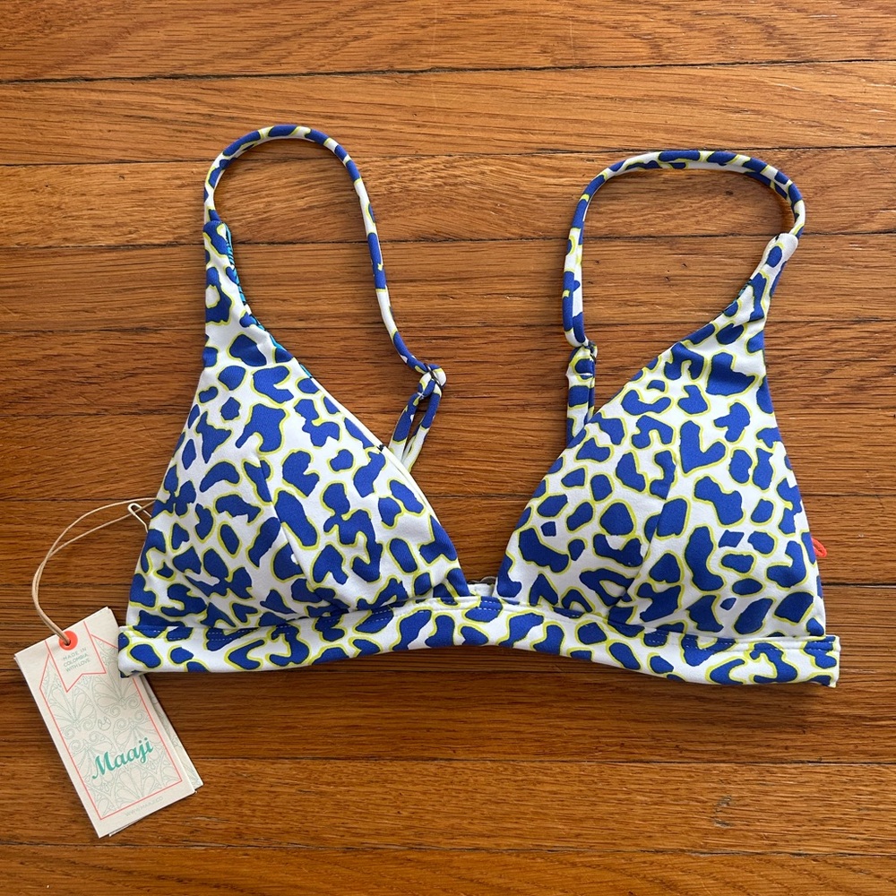 NWT Maaji Blue and Yellow Leopard Print Bikini Top